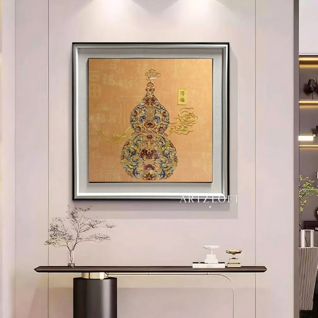 Modern golden gourd feng shui wall art for luxury interior