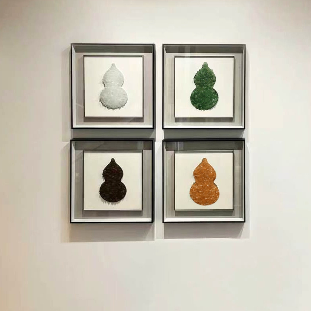 Modern Crystal Wu Lou Artwork wall decor with colourful gourd design for dining room interior.