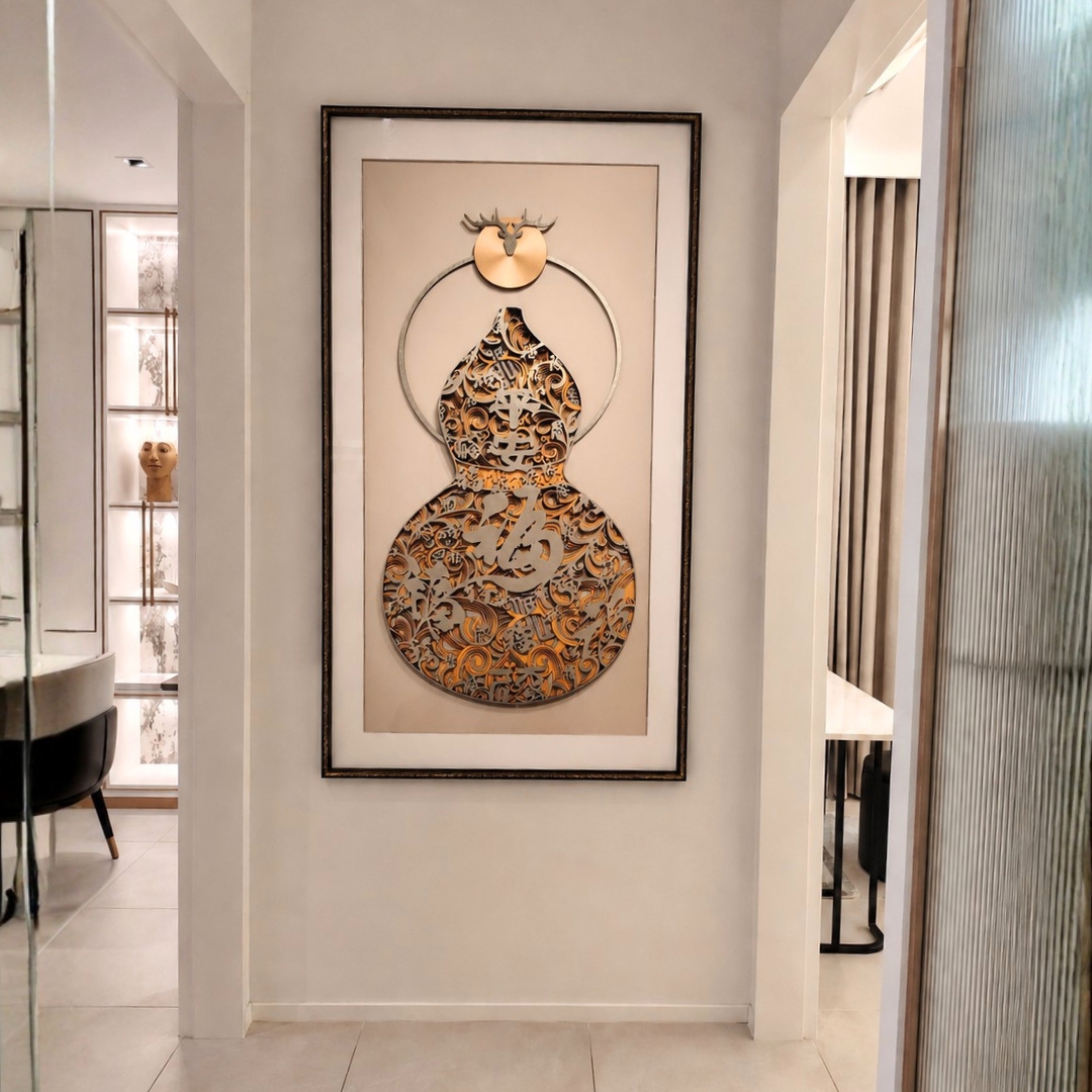 Modern Decorative Wu Lou Art wall decor with elegant oriental design for hallway and living room interior.