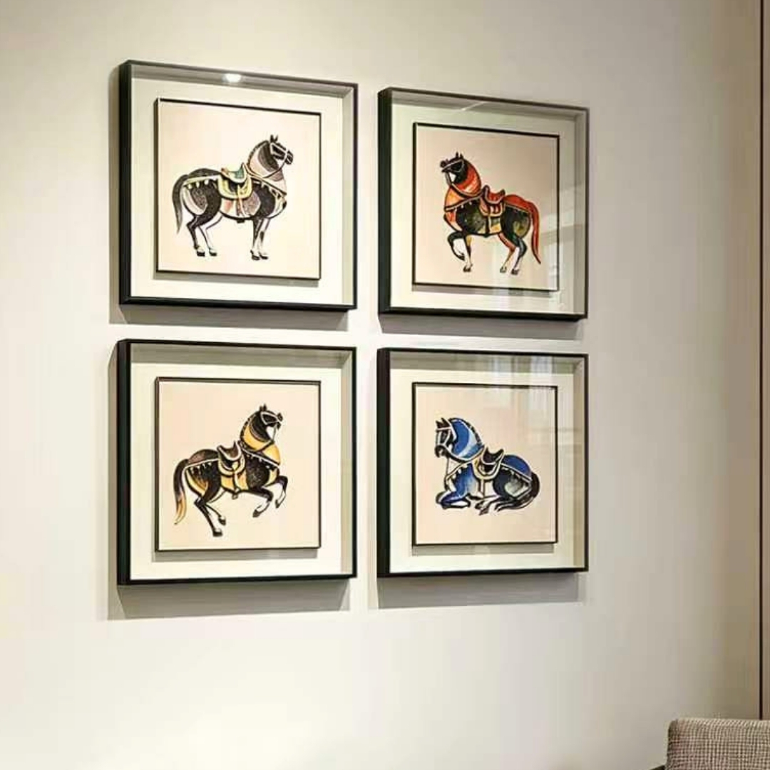 Modern Handcrafted Horse Wall Art with colourful horse design for dining room and living hall interior.