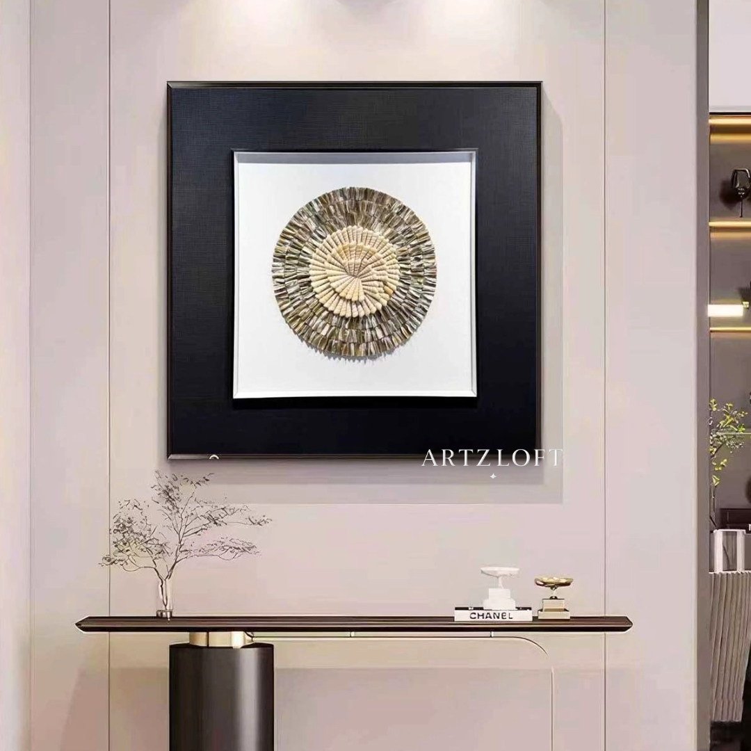 Stone Mosaic textured wall art 90cm x 90cm for modern living room interior in Malaysia